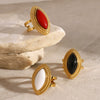Wholesale Stainless Steel Opening Ring With 18K Gold Plated And Black Agate Heavy Industry Retro Light Luxury Electroplated For Women