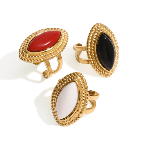 Wholesale Stainless Steel Opening Ring With 18K Gold Plated And Black Agate Heavy Industry Retro Light Luxury Electroplated For Women