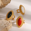 Wholesale Stainless Steel Opening Ring With 18K Gold Plated And Black Agate Heavy Industry Retro Light Luxury Electroplated For Women