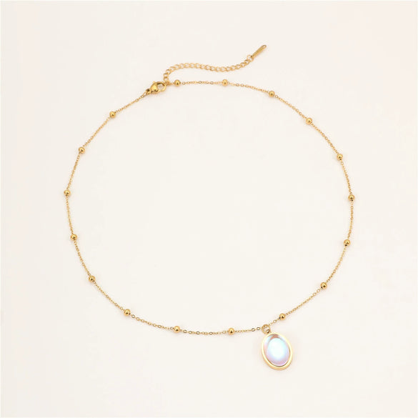 Wholesale Stainless Steel Oval Colorful Moonstone 18K Gold Plated Titanium Steel Necklace For Women