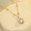 Wholesale Stainless Steel Oval Colorful Moonstone 18K Gold Plated Titanium Steel Necklace For Women