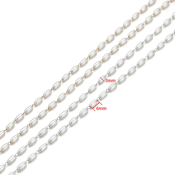 Wholesale Stainless Steel Oval Faux White Pearl Chain Necklace Handmade With Electroplating