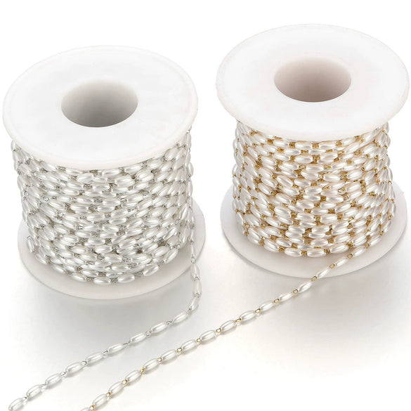 Wholesale Stainless Steel Oval Faux White Pearl Chain Necklace Handmade With Electroplating