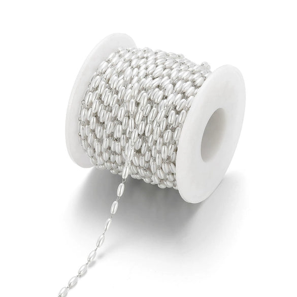 Wholesale Stainless Steel Oval Faux White Pearl Chain Necklace Handmade With Electroplating