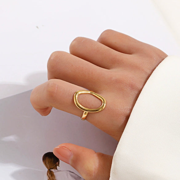 Wholesale Stainless Steel Oval Geometric Open Ring With 18K Gold Electroplating For Women