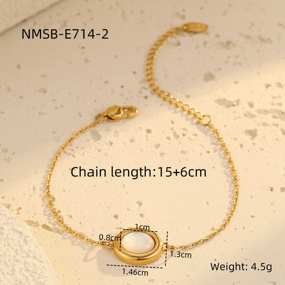 Wholesale Stainless Steel Oval Natural White Shell Fashion Electroplated Women's Bracelet Necklace Set