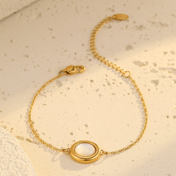 Wholesale Stainless Steel Oval Natural White Shell Fashion Electroplated Women's Bracelet Necklace Set
