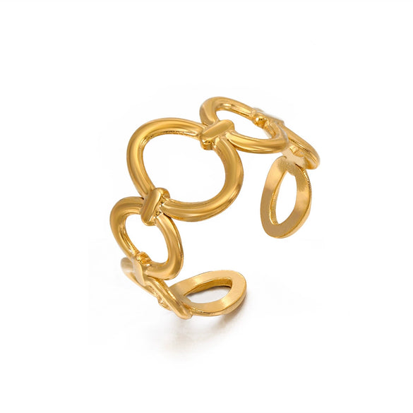 Wholesale Stainless Steel Oval Opening Adjustable Ring For Women With 18K Gold Plated Geometric Design