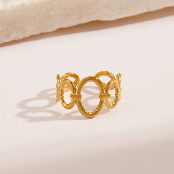Wholesale Stainless Steel Oval Opening Adjustable Ring For Women With 18K Gold Plated Geometric Design