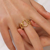 Wholesale Stainless Steel Oval Opening Adjustable Ring For Women With 18K Gold Plated Geometric Design