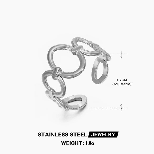 Wholesale Stainless Steel Oval Opening Adjustable Ring For Women With 18K Gold Plated Geometric Design