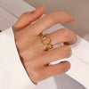 Wholesale Stainless Steel Oval Opening Adjustable Ring For Women With 18K Gold Plated Geometric Design