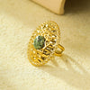 Wholesale Stainless Steel Oval Pleated Ring Inlaid With Natural Stone For Women Light Luxury Style Electroplated