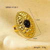 Wholesale Stainless Steel Oval Pleated Ring Inlaid With Natural Stone For Women Light Luxury Style Electroplated