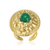 Wholesale Stainless Steel Oval Pleated Ring Inlaid With Natural Stone For Women Light Luxury Style Electroplated