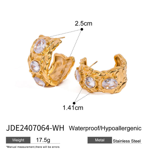 Wholesale Stainless Steel Oval Retro Geometric Hammer Pattern Earrings 18K Gold Electroplated For Women