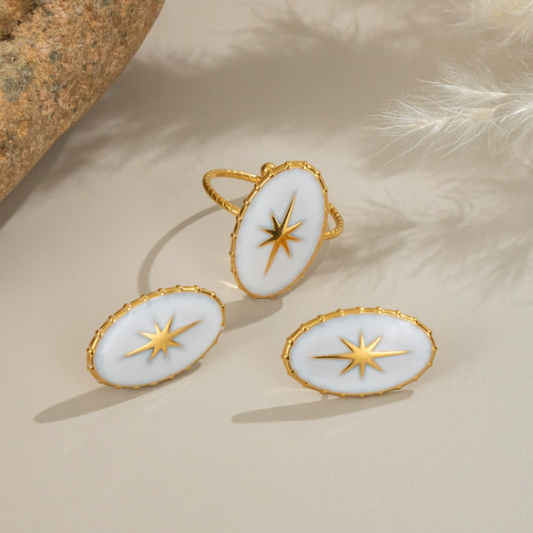 Wholesale Stainless Steel Oval Star Geometric Earrings And Ring With Electroplating For Women Light Luxury High End Fashion Novelty Jewelry