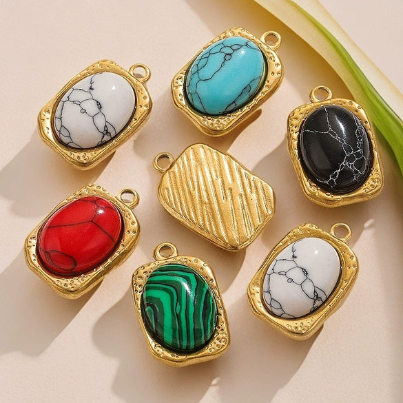 Wholesale Stainless Steel Oval Turquoise Pendant Maillard Style Personality Jewelry Pendant With Electroplating