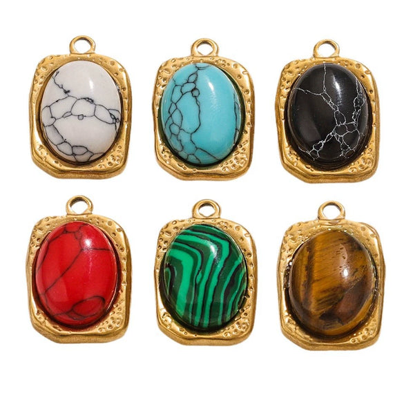 Wholesale Stainless Steel Oval Turquoise Pendant Maillard Style Personality Jewelry Pendant With Electroplating