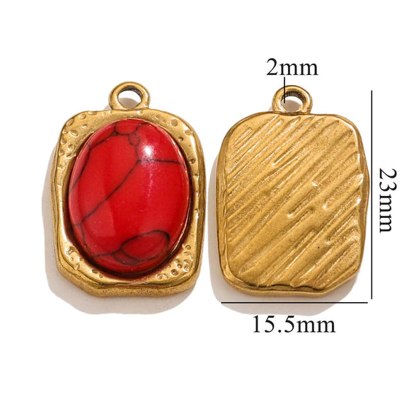 Wholesale Stainless Steel Oval Turquoise Pendant Maillard Style Personality Jewelry Pendant With Electroplating