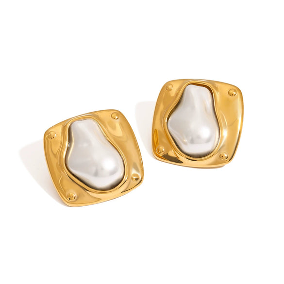 Wholesale Stainless Steel Pearl Earrings For Women With Geometric Pattern And Electroplating Treatment