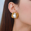 Wholesale Stainless Steel Pearl Earrings For Women With Geometric Pattern And Electroplating Treatment