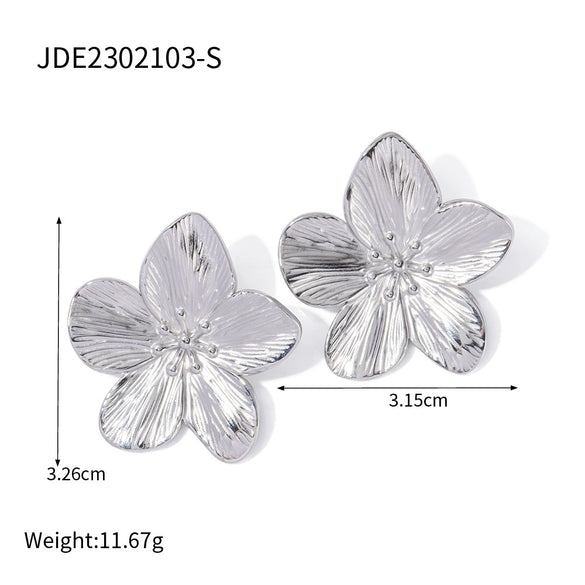 Wholesale Stainless Steel Pearl Earrings With Flower Design And Geometric Pattern Electroplated Titanium Steel Jewelry For Women
