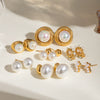 Wholesale Stainless Steel Pearl Earrings With Geometric Design And Electroplating For Women