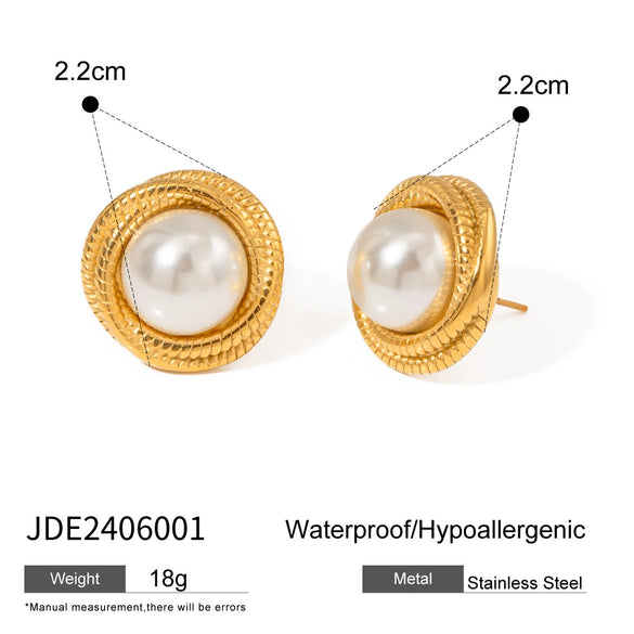 Wholesale Stainless Steel Pearl Earrings With Geometric Design And Electroplating For Women