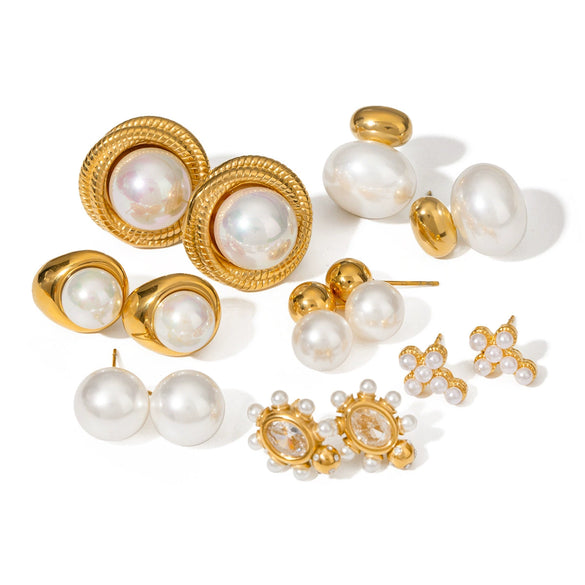 Wholesale Stainless Steel Pearl Earrings With Geometric Design And Electroplating For Women