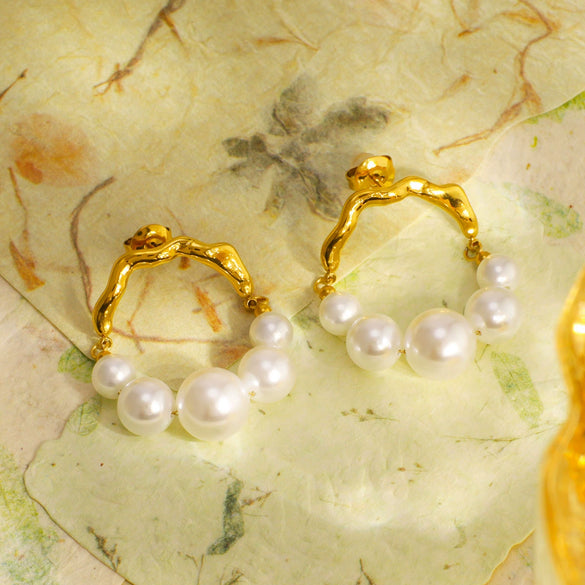 Wholesale Stainless Steel Pearl Earrings With Geometric Design And Vacuum Plating For Women Simple Splicing Niche Unique Ins Cool And Elegant