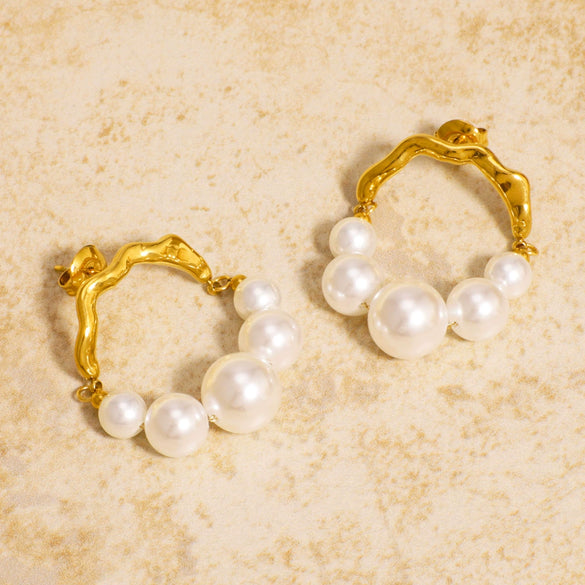 Wholesale Stainless Steel Pearl Earrings With Geometric Design And Vacuum Plating For Women Simple Splicing Niche Unique Ins Cool And Elegant