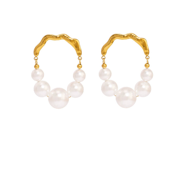 Wholesale Stainless Steel Pearl Earrings With Geometric Design And Vacuum Plating For Women Simple Splicing Niche Unique Ins Cool And Elegant