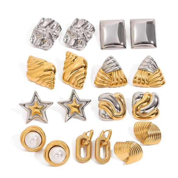 Wholesale Stainless Steel Pearl Earrings With Geometric Star Design And Electroplating For Women