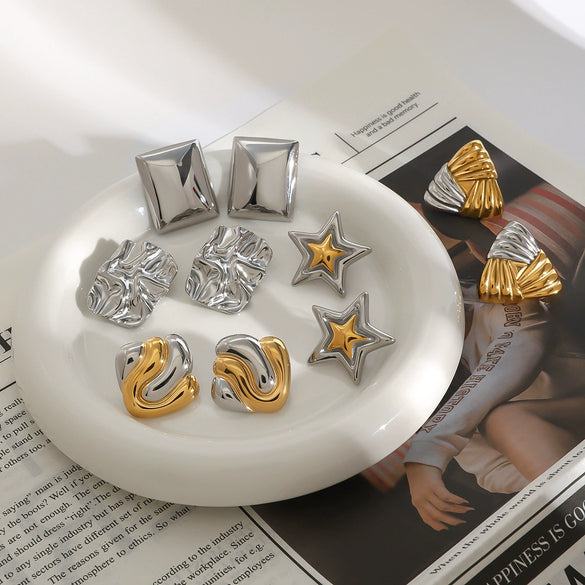 Wholesale Stainless Steel Pearl Earrings With Geometric Star Design And Electroplating For Women