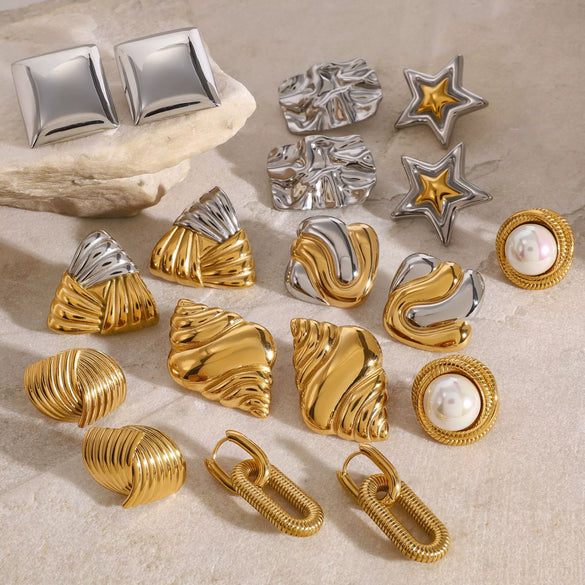 Wholesale Stainless Steel Pearl Earrings With Geometric Star Design And Electroplating For Women
