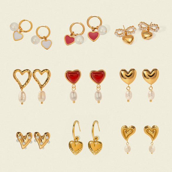 Wholesale Stainless Steel Pearl Earrings With Heart Shape And Electroplating For Women