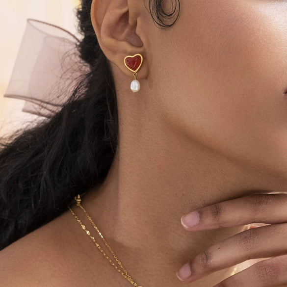 Wholesale Stainless Steel Pearl Earrings With Heart Shape And Electroplating For Women