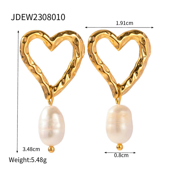 Wholesale Stainless Steel Pearl Earrings With Heart Shape And Electroplating For Women