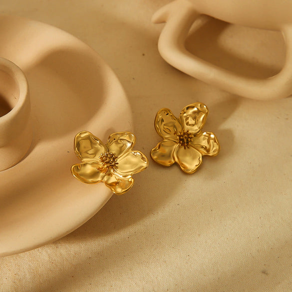 Wholesale Stainless Steel Pearl Flower Earrings Electroplated Highend Niche Luxury