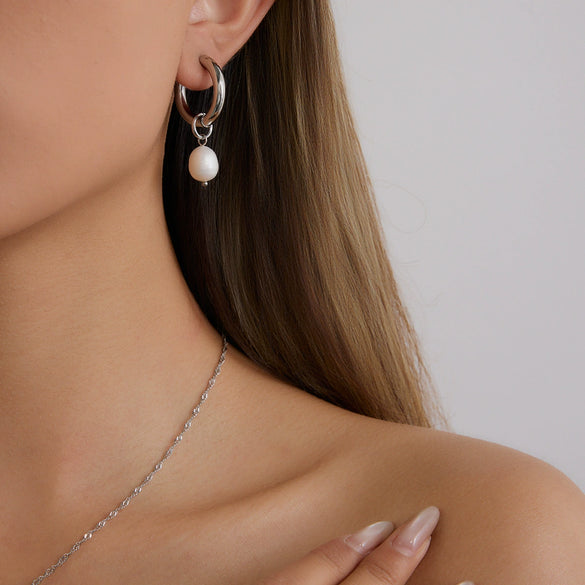 Wholesale Stainless Steel Pearl Geometric Earrings For Women Electroplated Minimalist Style