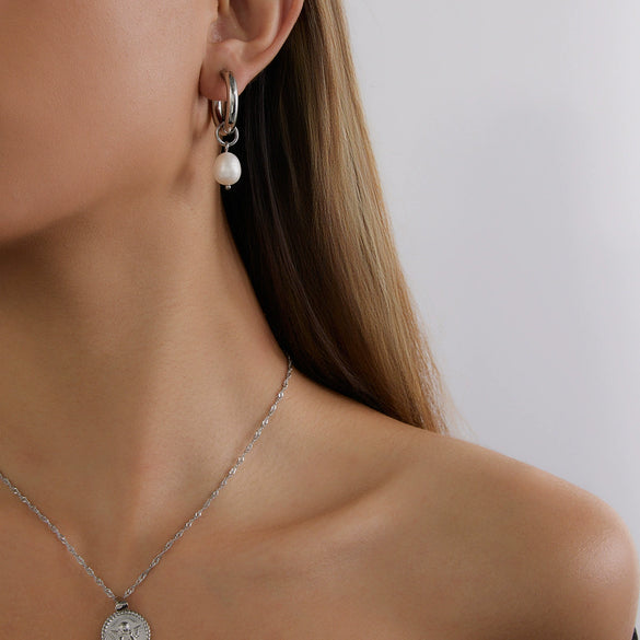 Wholesale Stainless Steel Pearl Geometric Earrings For Women Electroplated Minimalist Style