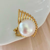 Wholesale Stainless Steel Pearl Geometric Retro Elegant Oversized Hollow Scallop Open Ring Set Earrings With Electroplating