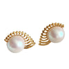 Wholesale Stainless Steel Pearl Geometric Retro Elegant Oversized Hollow Scallop Open Ring Set Earrings With Electroplating