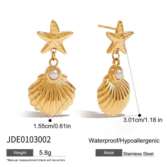 Wholesale Stainless Steel Pearl Geometric Starfish Pendant Earrings Electroplated Original Design Minimalist Women's Jewelry
