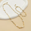 Wholesale Stainless Steel Pearl Geometric Women's Necklace Bracelet Set With 14K Gold Chain And Electroplating Treatment