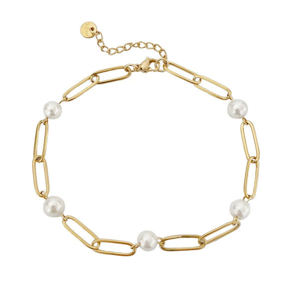 Wholesale Stainless Steel Pearl Geometric Women's Necklace Bracelet Set With 14K Gold Chain And Electroplating Treatment