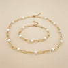 Wholesale Stainless Steel Pearl Geometric Women's Necklace Bracelet Set With 14K Gold Chain And Electroplating Treatment
