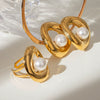 Wholesale Stainless Steel Pearl Hollow Smooth Geometric Earrings With Electroplating For Women