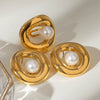 Wholesale Stainless Steel Pearl Hollow Smooth Geometric Earrings With Electroplating For Women